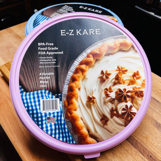 E-Z Kare round airtight container with a purple lid.